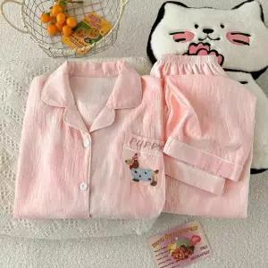 띠엔다 커플 잠옷세트 실내복 파자마 가을 편한 긴팔 바지 세트 귀여운 캐릭터 강아지 ADOR3