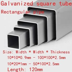 WGEJUDE 1pcs 120mm 길이 10mm-100mm 너비 아연 도금 사각 튜브 탄소강 철 중공 직선 직사각형 파이프