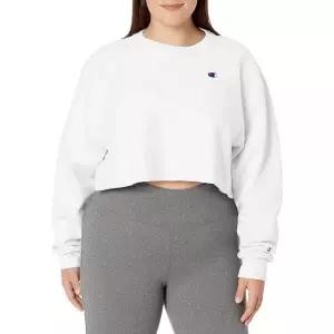 Champion 여성용 크롭 리버스 위브 크루, 왼쪽 가슴 C, 블랙-549302