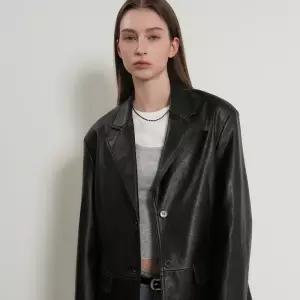 WOMAN 오버핏 페이크 레더 싱글 자켓 [BLACK] / GF1LJK505