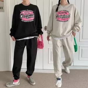 여성 77까지 면 나염 레이어드 맨투맨 조거팬츠 트레이닝 세트 투피스 츄리닝 셋업 -WPST0242- 봄 가을