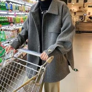 남자 출근룩 코트 하프 캐주얼 코디 추동 싱글 모직 스타일 도톰 M스포4