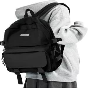 학교 청소년 남학생용 블랙 백팩 귀여운 책가방 여성용 경량 대학 방수 중학생 가방 캐주얼 여행 데이팩