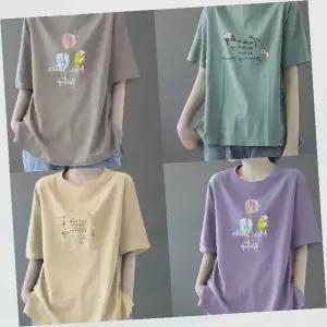 플라워 레터링 반팔티 여성 루즈핏 빅사이즈 중년 엄마 데일리 여름 티셔츠 기본템