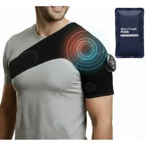 진동 및 콜드 젤 팩이 포함된 무선 어깨 온열 패드, 열, 냉각 마사지 지원 랩 6 열 레벨, 3 모드, 로테이터 커프 완화를 위한 조절 가능한 네오프렌 보호대 남성 여성용