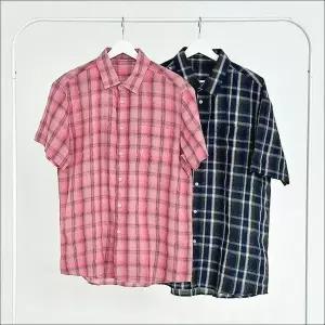 루즈핏 시원한 남자 여자 2컬러 린넨 체크남방 여름 반팔셔츠