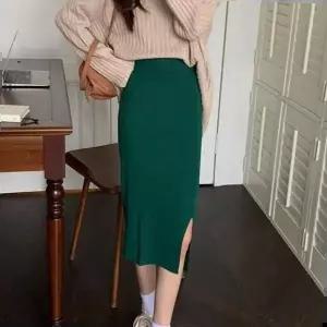 실크스커트 데일리 트임 니트 허리밴딩 스커트 심플 롱치마