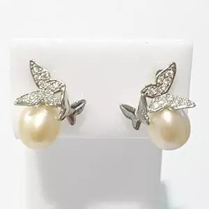 [셀러허브 패션][블루케이] 담수진주 원석 귀걸이231004-01나비탄생석