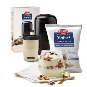 EasiYo 요거트 스타터 키트 | 메이커, 저장 용기 및 그리스 스타일 플레인 2% 베이스(35온스, 7인분 만들기) 신선한 홈메이드 잔디 사료 젖소의 뉴질랜드 우유