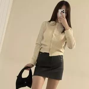 [하프클럽/]여자 혁대 백포켓 클럽룩 가죽치마 미니스커트