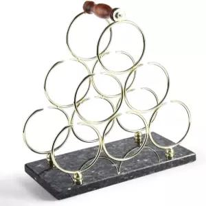 BCS 카운터탑 와인 랙 6병 마블 테이블탑 샴페인 병 보관 홀더 모던 베이스 스탠드 가정용(블루 펄)