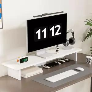 LA QUENIE 모니터 스탠드 라이저 우드 및 아크릴 컴퓨터 LED 조명 데스크 액세서리 데스크톱 정리 노트북