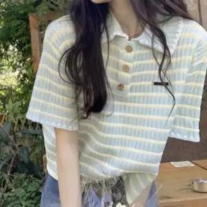 여성 여름 스트라이프 반팔 티 데일리 캐주얼 단가라 루즈핏