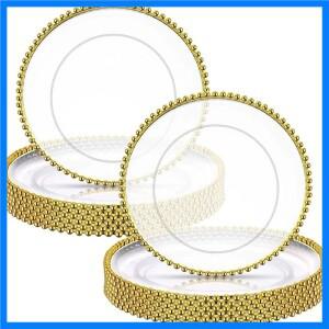 투명 충전기 플레이트 플라스틱 라운드 디너 플레이트 구슬 테두리 디너 테이블 장식 플레이트 웨딩 파티