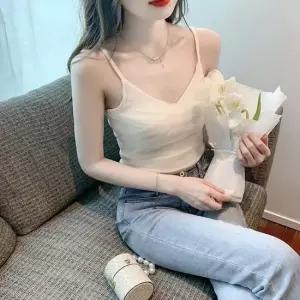 쉬폰끈나시 여성 5컬러 쉬폰 브이넥 여리여리 세미크롭 끈나시