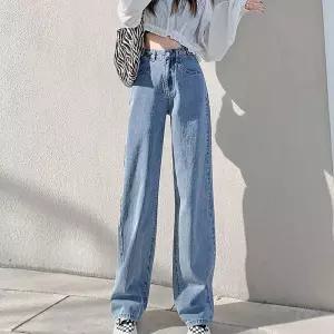 허리 사이즈 조절 버튼 워싱 디자인 포인트 연청데님여성바지 봄청 팬츠 일자 찢청 세미부츠컷 여자스키니