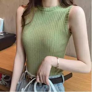 골지 니트 민소매 탑 SNY-0034 데일리룩