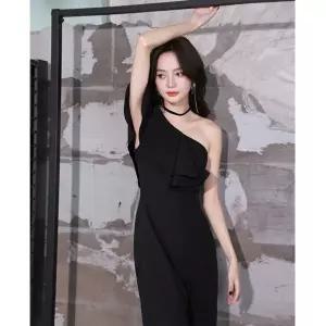 시상식 오픈숄더 점프슈트 들러리 블랙 드레스 파티