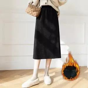 뭉뽀깁 H라인 기모 밴딩 트임 골덴치마 겨울 코듀로이스커트