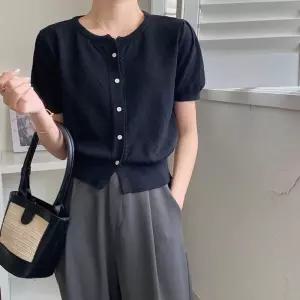 노카라 반팔 니트 가디건 라운드넥 데일리 꽈베기무늬 EkC4+4zDo