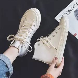 우먼유니크 하이탑운동화 플랫슈즈 운동화 백색 트레이닝화 2타입 하이탑신발 하이탑슈즈