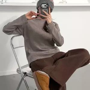 [다잇템] 여자 U넥 롱슬리브 잔골지 베이직핏 일상룩 니트