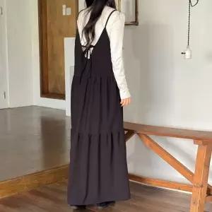 [하프클럽/]뒤 리본 끈 레이어드 롱 원피스 캉캉 민소매 뷔스티에