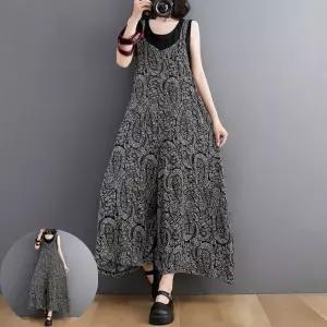 여성치마바지 여성 여름 레트로 무늬 포인트 루즈핏 멜빵 치마바지