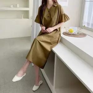 빅사이즈 306 브이버튼프릴소매원피스 DMLO379