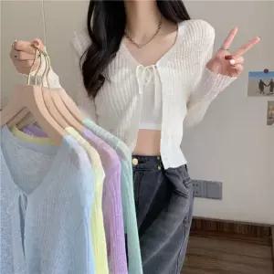 비욘드라이프 시스루 골지 리본 오픈 가디건 1001784