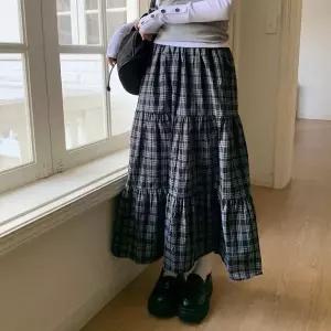 [하프클럽/]여자 체크 편안한 내추럴 데일리 코튼 롱스커트