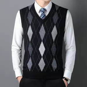 남자 조끼 캐쥬얼 가을 봄 울함유 니트 민소매 루즈핏 도톰 브이넥 패턴 유행4