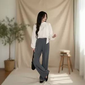 여성용 페미닌 세미정장 와이드 슬랙스