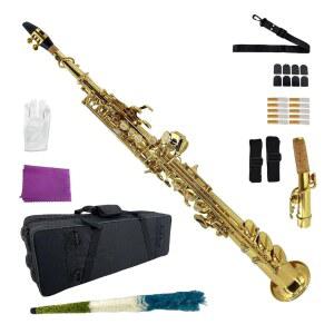 영모닉 비비 소프라노 색소폰 스트레이트 골드 악기, 마우스피스 휴대용 케이스 스트랩 10Reed (골드)