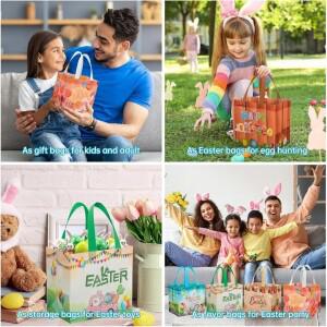 부활절 선물 가방 대용량 토트백 사탕 장난감용 부직포 재사용 파티 손잡이 포함 팩