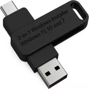 3-in1 부팅 가능한 USB 타입 C + Windows 11 Pro 10 및 7용 설치 프로그램 디스크 복구 복원 복구.