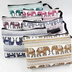 [라일리] Rly 화장품 면 가방 태국 코끼리 패브릭 중형 파우치