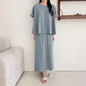 /더바디시크릿 쿨소재 치마 빅사이즈 반팔 티셔츠 상하의 세트