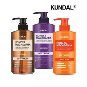 쿤달 허니앤마카다미아 화이트머스크 샴푸+트리트먼트+바디워시 500ml 세트