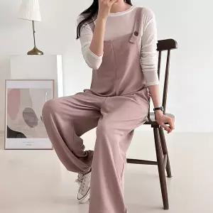 |KSP9400|여성 와이드 조거핏 버튼 멜빵 점프수트 봄철 등원 패션