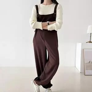 [옷자락]여자 조거핏 와이드 버튼 멜빵 봄 등원룩 점프수트