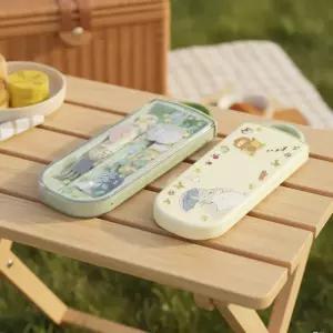 토토로 도시락 수저세트 숟가락 젓가락 포크 트리오 식기 슬라이드 케이스 휴대용 캐릭터