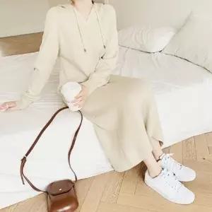캐주얼 니트롱원피스 후드니트 여성 롱티셔츠 원피스 (KYR-WFI0P9Y)