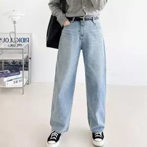 여자 논스판 배기핏 빅사이즈 연청 캣워싱 봄 청바지