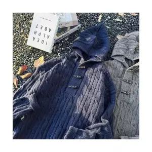 남자 활동성 점퍼 후드집업 소뿔 후드 기모 꽈배기 스웨터 커플 빈티지 솔리드 니트 M스포1