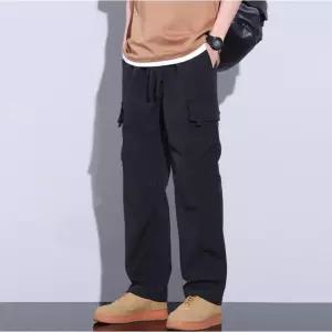 [이지커머스]양쪽 포켓 포인트 기모 안감 와일드 일자핏 카고 바지 남자와이드팬츠 밴딩바지 기모바지 카고