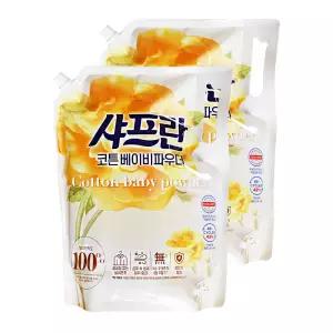 엘지 샤프란 섬유유연제 코튼 베이비파우더 2.3L 2개 빨래 향기