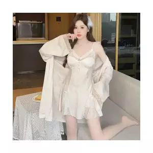 띠엔다 커플 잠옷세트 실내복 파자마 여름 쿨링 레이스 나시 스커트 잠옷 새틴 가슴 브라 ADOR2