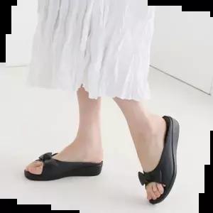 미용실 국내제작 라운드 리본 미들굽 소프트 웨지슬리퍼Y