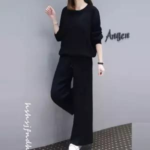 봄신상 GQ52UB47 군살커버 블랙 투피스 세트 티셔츠+팬츠